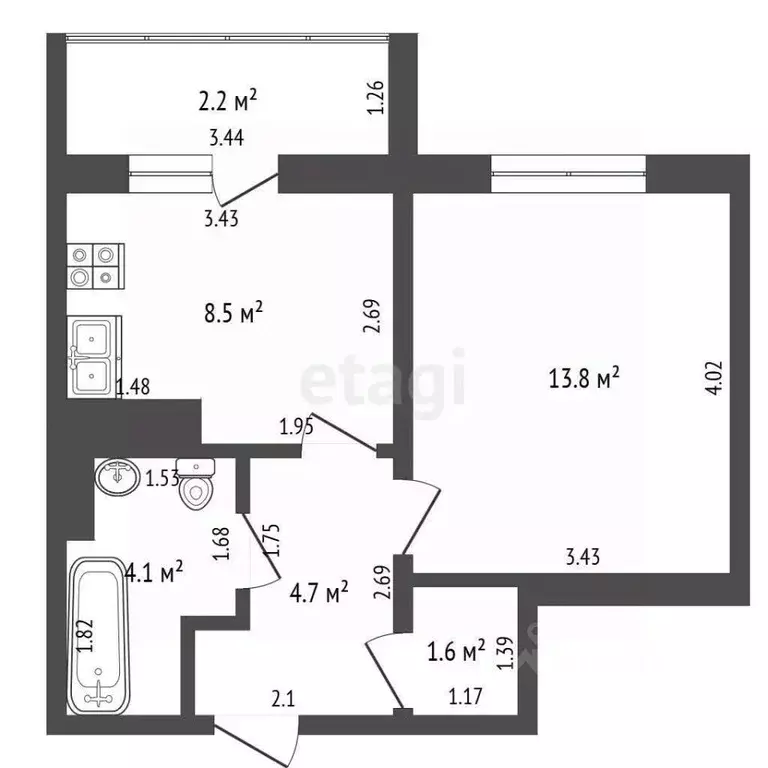 1-к кв. Калининградская область, Калининград Пригородная ул., 13к5 ... - Фото 2