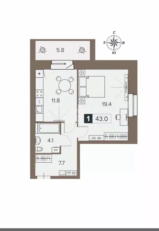 1-к кв. Брянская область, Брянск пер. 22-го съезда КПСС, 63А (43.2 м) - Фото 2
