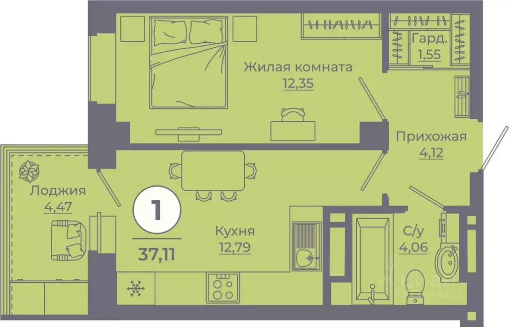 1-к кв. Ростовская область, Ростов-на-Дону ул. Еременко, 113 (36.8 м) - Фото 0