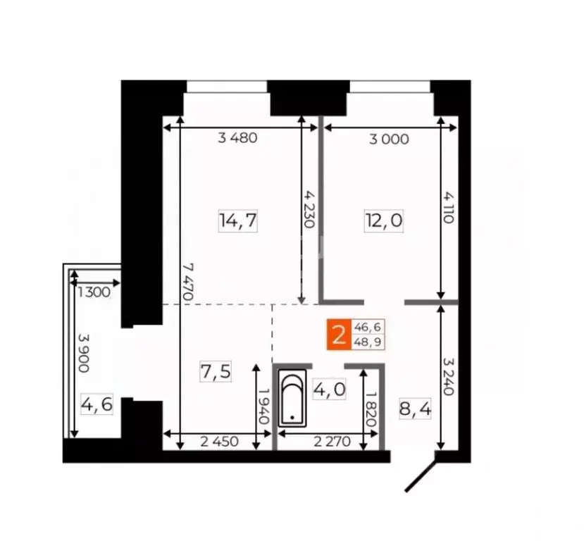 2-к кв. Амурская область, Благовещенск Литейная ул., 41 (48.9 м) - Фото 2