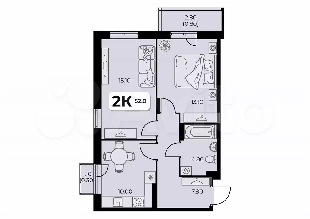 2-к. квартира, 52 м, 5/8 эт. - Фото 0