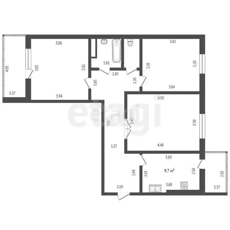 3-комнатная квартира: Стерлитамак, улица Артёма, 70 (70.7 м) - Фото 0