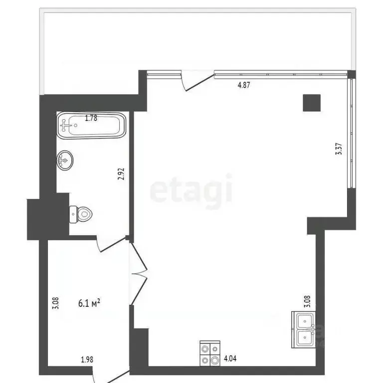 Студия Севастополь Севастопольская зона ЮБК кв-л, 14Вс1 (43.1 м) - Фото 2