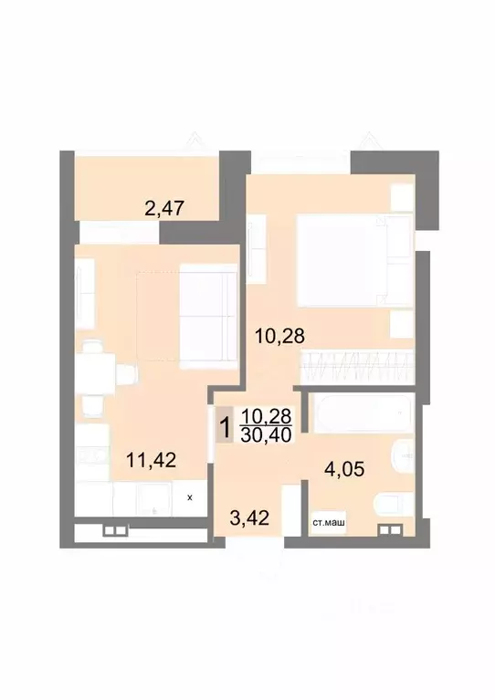 1-к кв. Свердловская область, Екатеринбург ул. Щербакова, 145В (30.6 ... - Фото 0