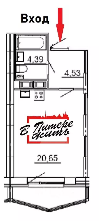 Студия Санкт-Петербург ул. Федора Котанова, 3к2 (30.7 м) - Фото 2