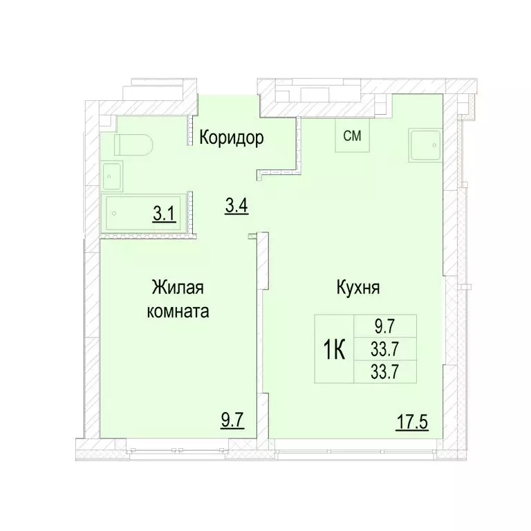 1-комнатная квартира: Нижний Новгород, деревня Кузнечиха (33.7 м) - Фото 0