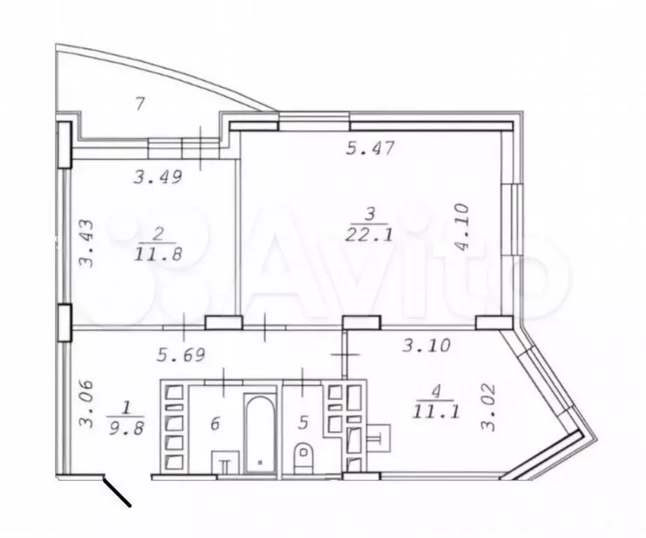 2-к. квартира, 60 м, 7/27 эт. - Фото 0