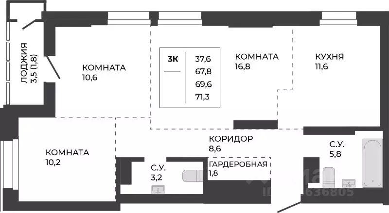 3-к кв. Алтайский край, Барнаул тракт Павловский, 251Б (69.6 м) - Фото 1