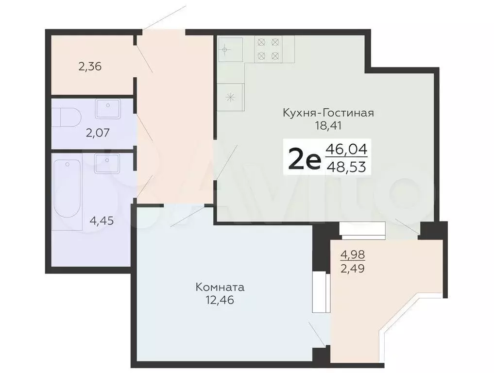 2-к. квартира, 48,5 м, 12/18 эт. - Фото 0