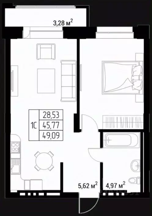 Студия Алтай, Горно-Алтайск Олимп жилой комплекс (49.09 м) - Фото 1