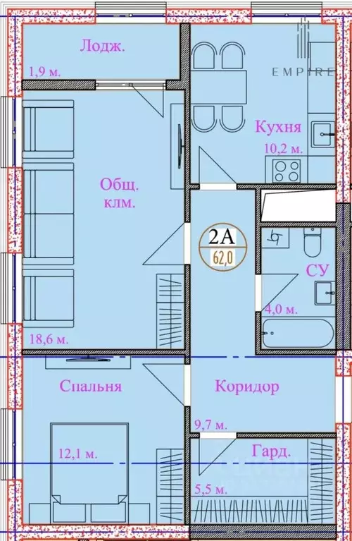 2-к кв. Чеченская республика, Грозный ул. Титова, 91 (62.0 м) - Фото 0