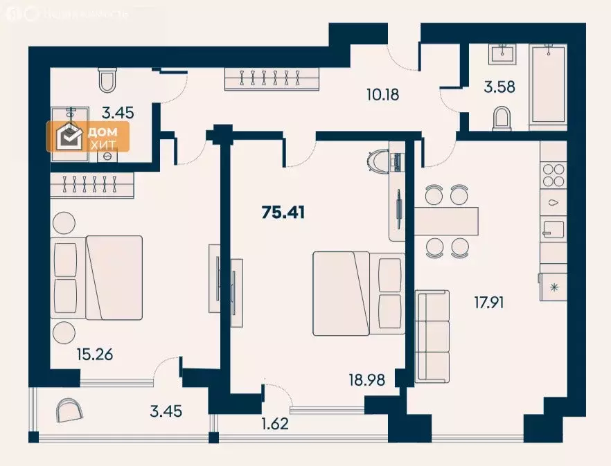 3-комнатная квартира: Заозёрное, улица Аллея Дружбы, 7 (75.41 м) - Фото 0