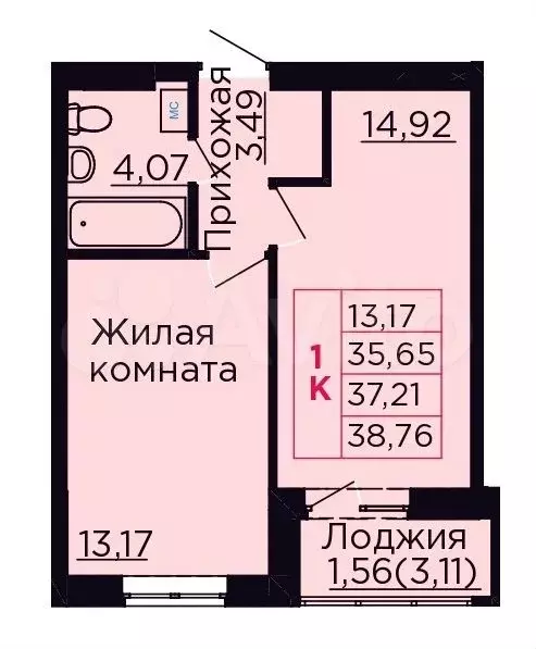 1-к. квартира, 37,2 м, 1/9 эт. - Фото 0