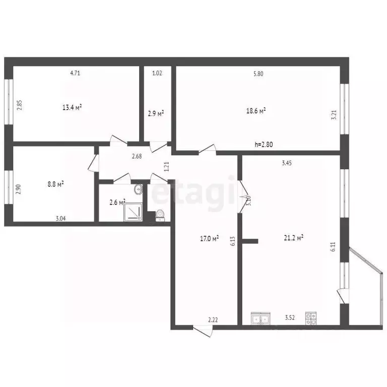 4-к кв. Ямало-Ненецкий АО, Ноябрьск Магистральная ул., 87 (85.6 м) - Фото 2