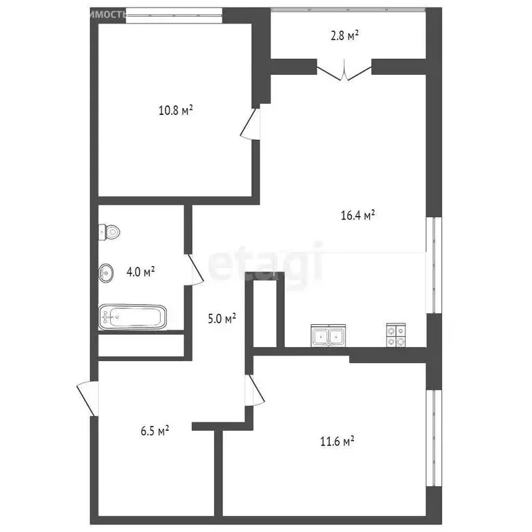 2-комнатная квартира: Тюмень, Краснооктябрьская улица, 4Ак2 (54.4 м) - Фото 1