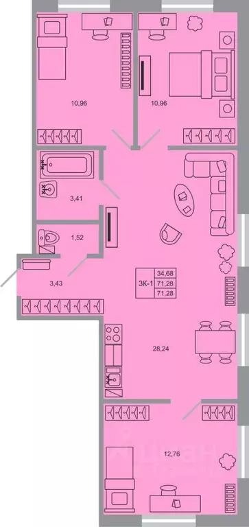 3-к кв. Ленинградская область, Всеволожский район, пос. Бугры Стороны ... - Фото 1