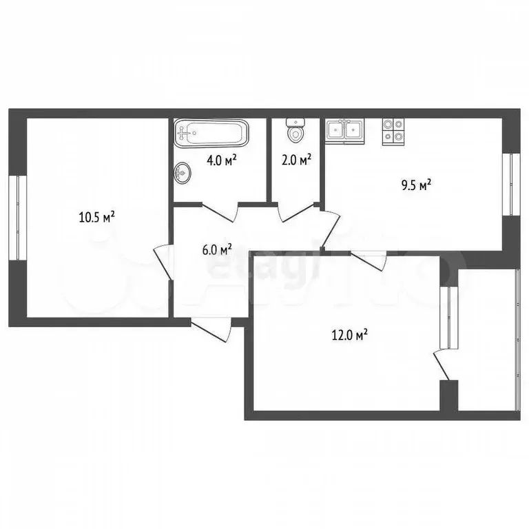 2-к. квартира, 45 м, 1/2 эт. - Фото 0