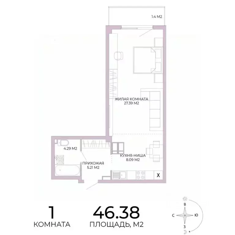 1-к кв. Пензенская область, Пенза Побочинская ул., с17 (46.38 м) - Фото 0