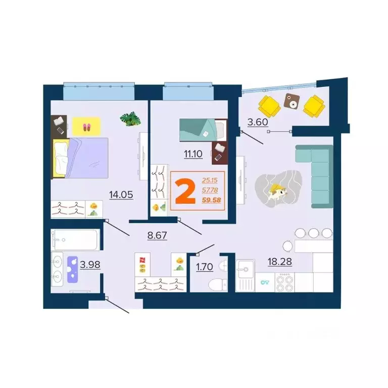 2-к кв. Брянская область, Брянск Московский мкр, Микрорайон Акватория ... - Фото 1