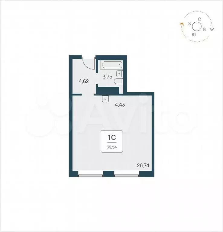 Апартаменты-студия, 39,5 м, 20/25 эт. - Фото 0