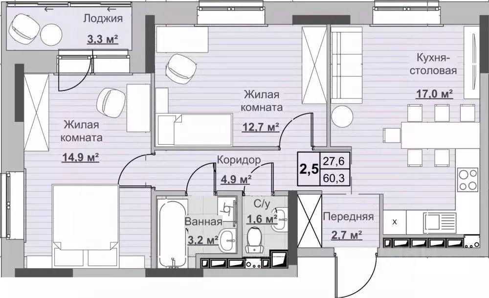 2-к кв. Удмуртия, Ижевск ул. Ухтомского (60.2 м) - Фото 0