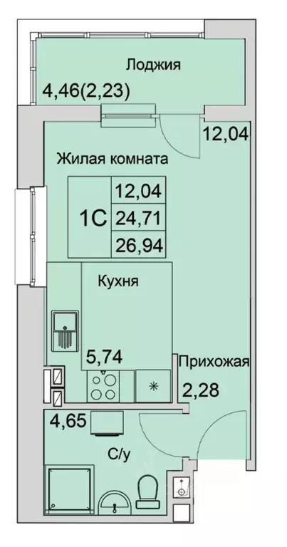 Студия Ростовская область, Батайск  (26.94 м) - Фото 0