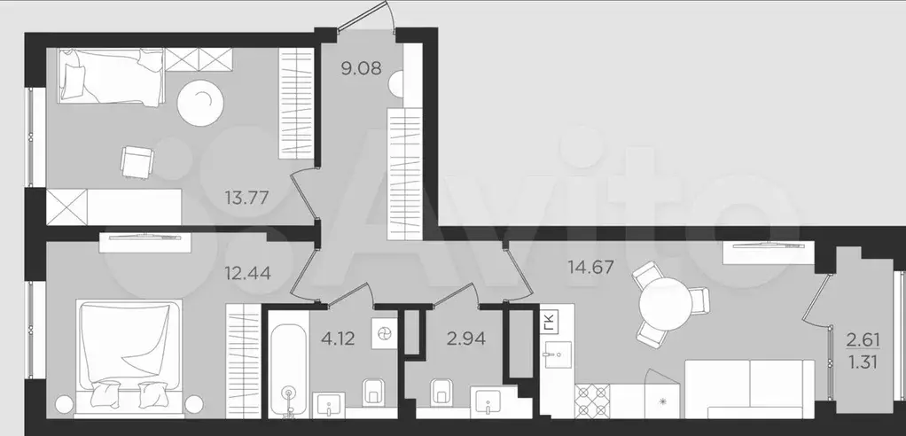 2-к. квартира, 58,3 м, 1/9 эт. - Фото 1