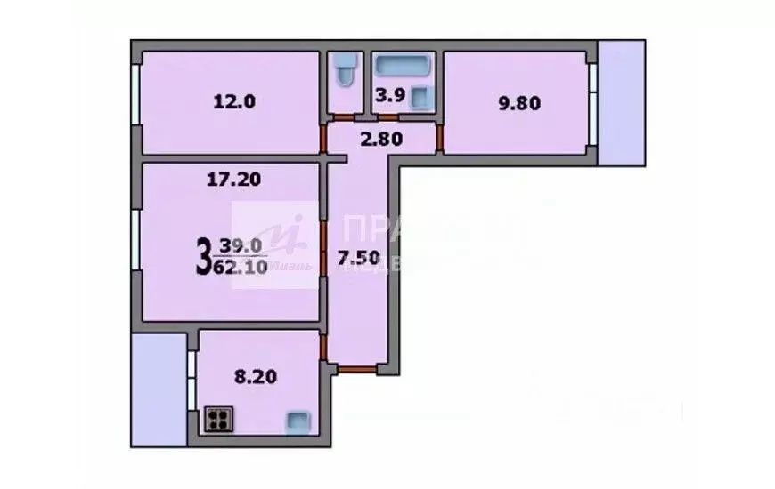 3-к кв. Москва ул. Корнейчука, 24 (62.1 м) - Фото 2