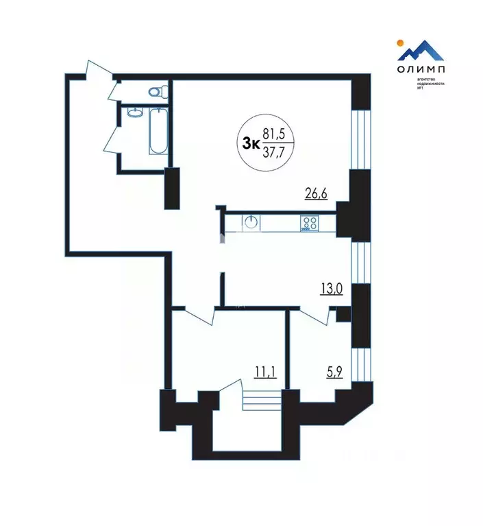 3-к кв. Вологодская область, Вологда Дальняя ул., 32 (81.5 м) - Фото 1