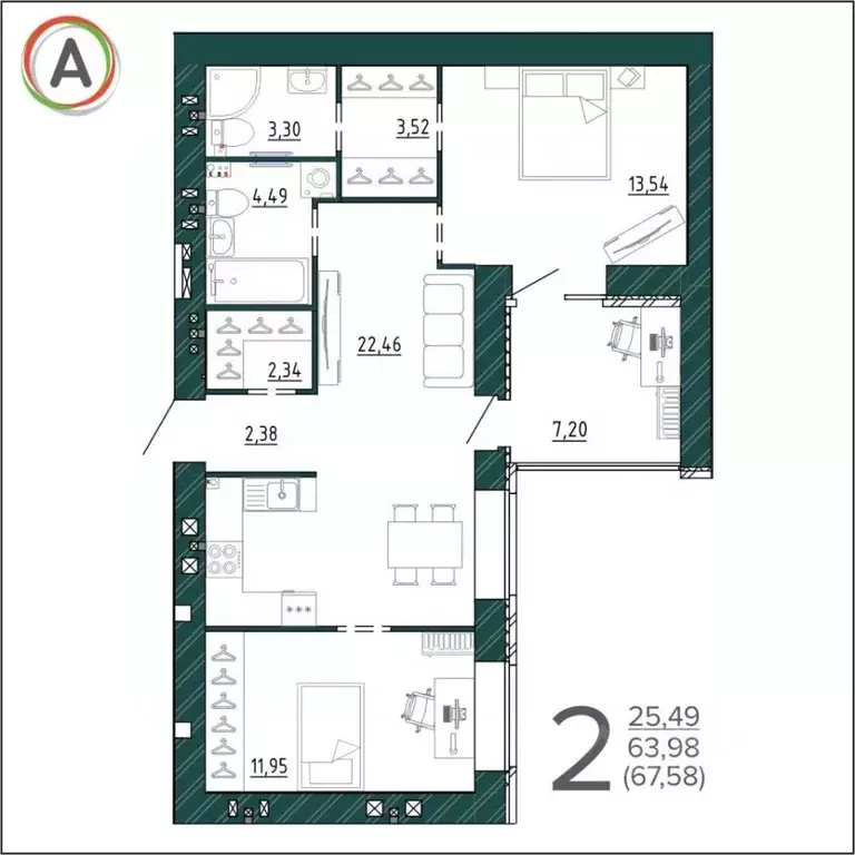 2-к кв. Брянская область, Брянск ул. Ульянова, 24 (67.58 м) - Фото 0