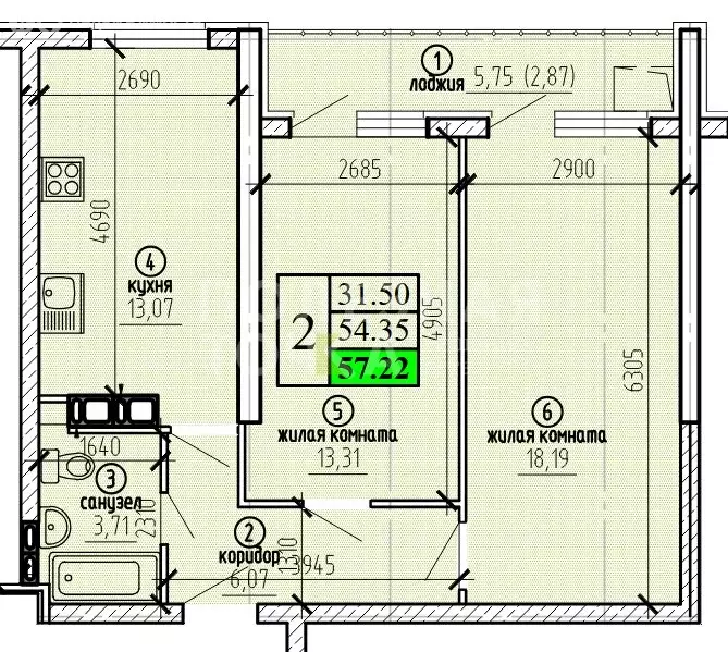 2-комнатная квартира: Самара, улица Советской Армии, 91 (57.22 м) - Фото 2