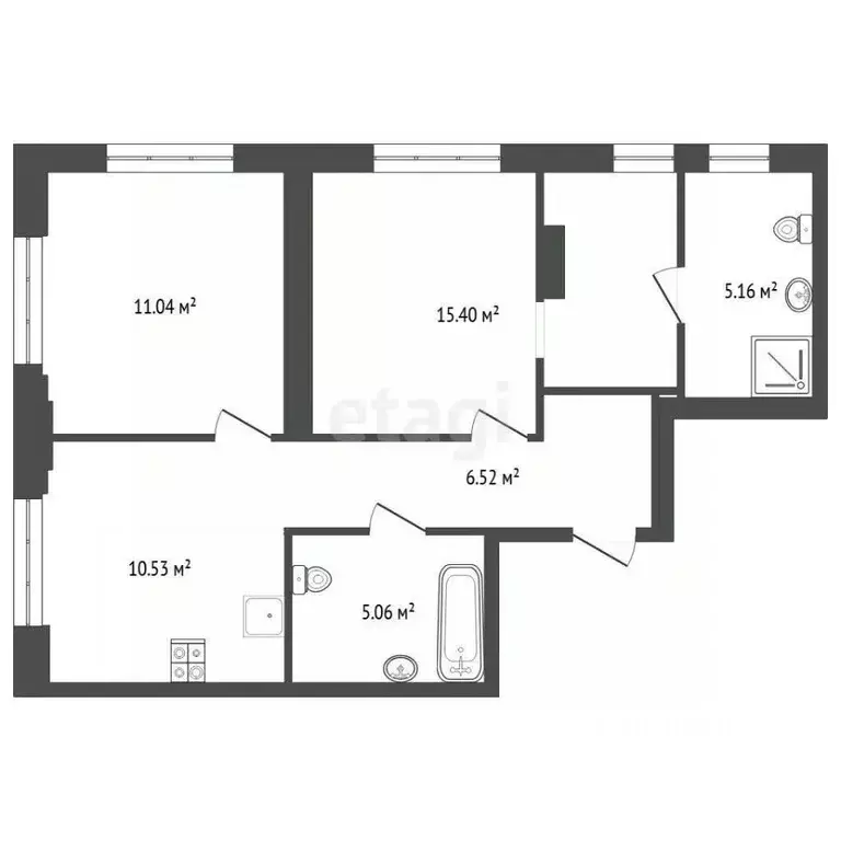 3-к кв. Тюменская область, Тюмень ул. Тимофея Чаркова, 93 (53.71 м) - Фото 1