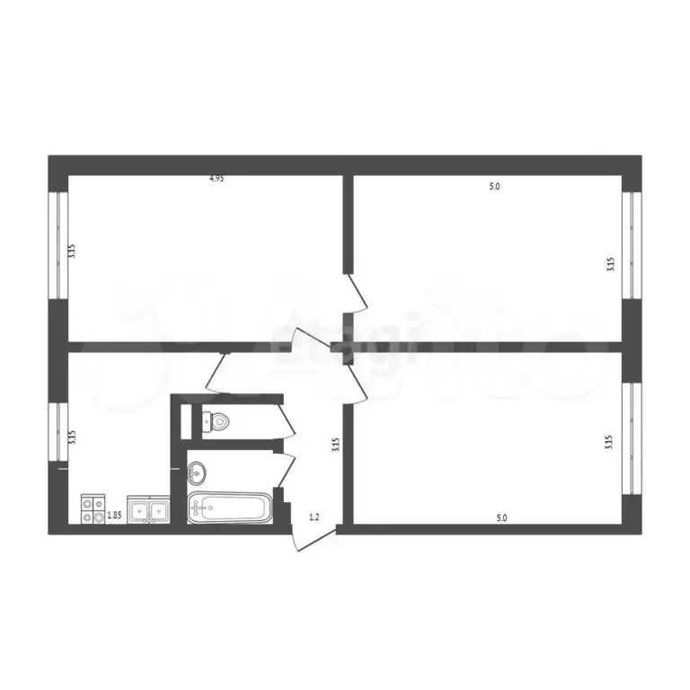 3-к. квартира, 61,1 м, 3/5 эт. - Фото 0