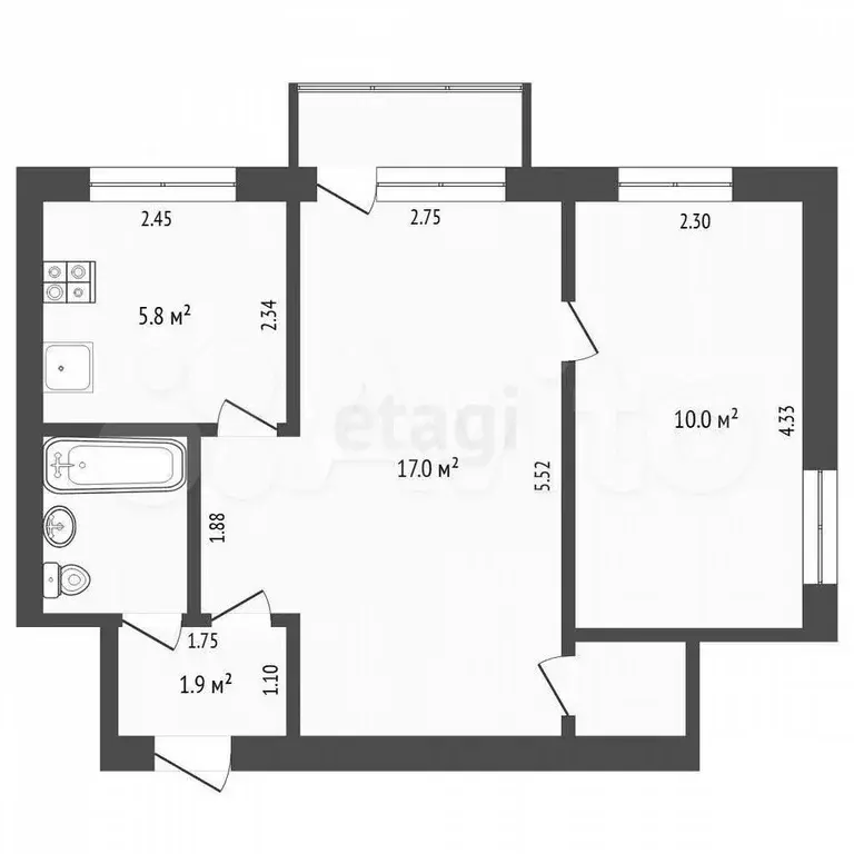 2-к. квартира, 38,9 м, 2/2 эт. - Фото 0