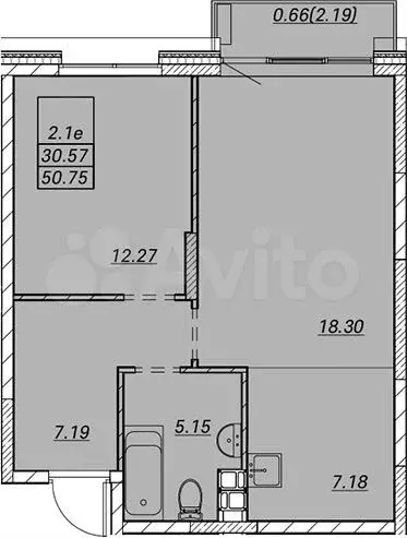 2-к. квартира, 50,7м, 9/19эт. - Фото 1