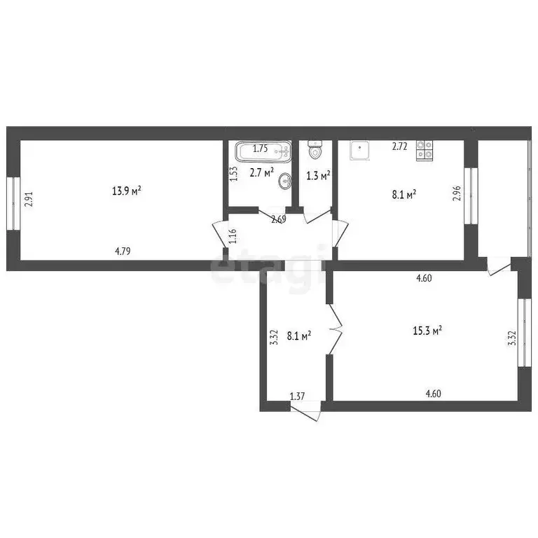 2-комнатная квартира: Стерлитамак, улица Курчатова, 30 (46.3 м) - Фото 0