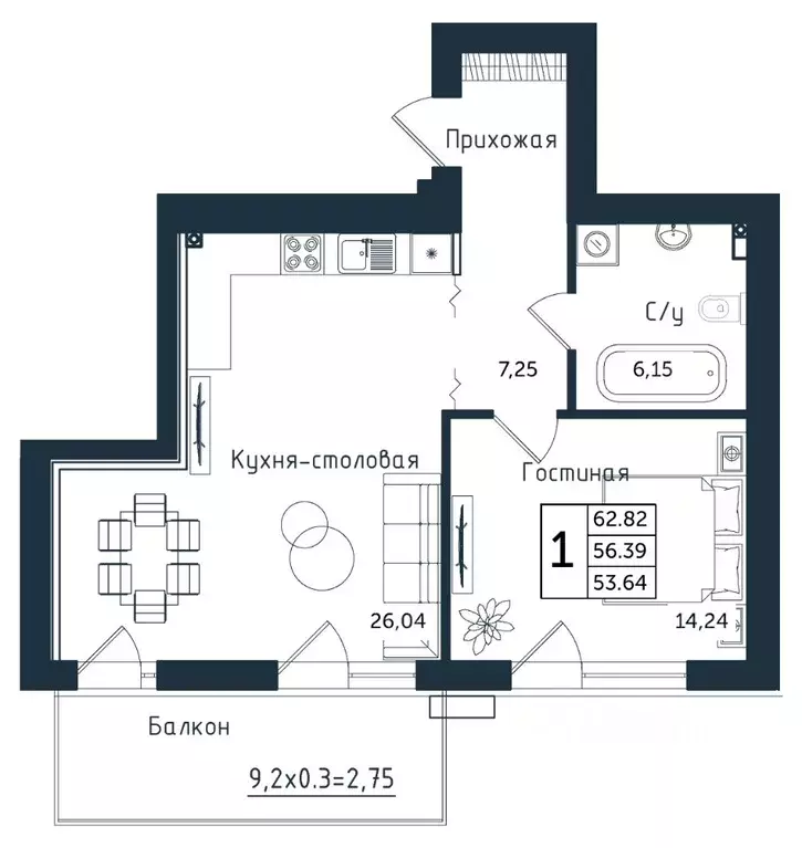 1-к кв. Калининградская область, Янтарный пгт ул. Советская (62.86 м) - Фото 1