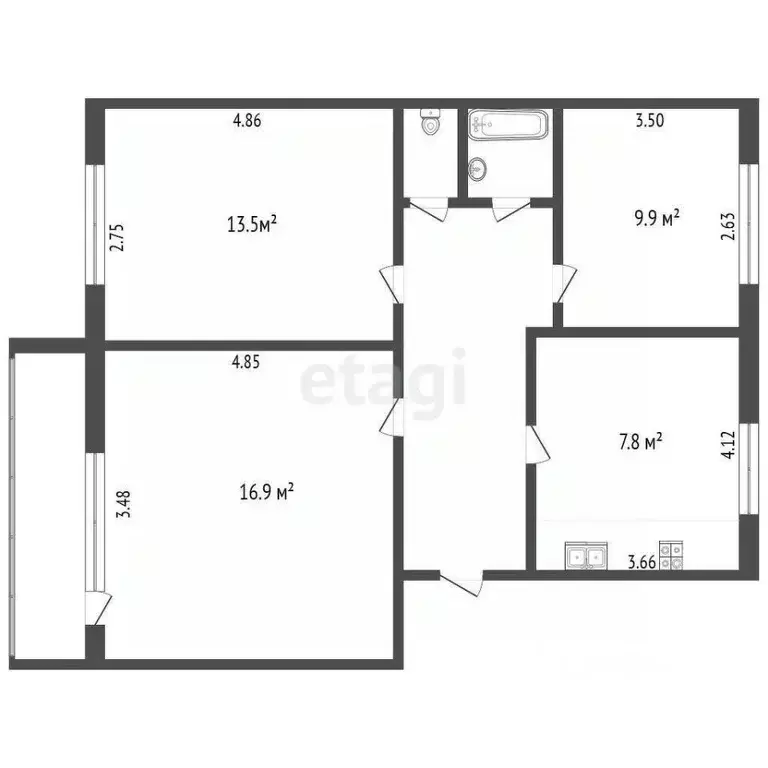 3-к кв. Томская область, Томск Железнодорожная ул., 28 (60.0 м) - Фото 2