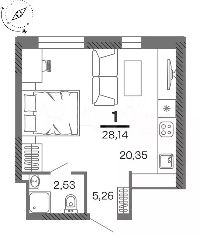1-к. квартира, 28,1 м, 20/25 эт. - Фото 1