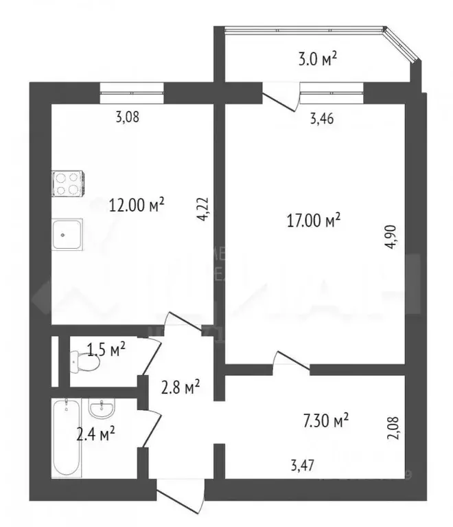 2-к кв. Псковская область, Псков Юбилейная ул., 64 (46.5 м) - Фото 1