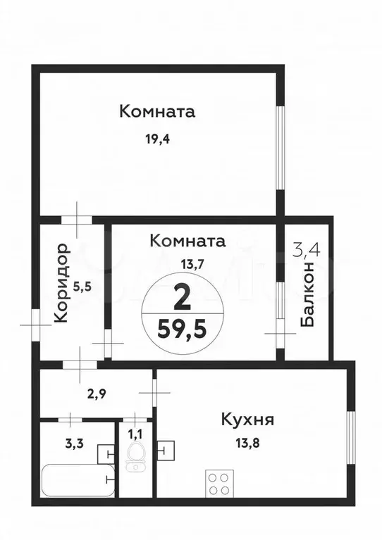 2-к. квартира, 59,5 м, 17/17 эт. - Фото 0