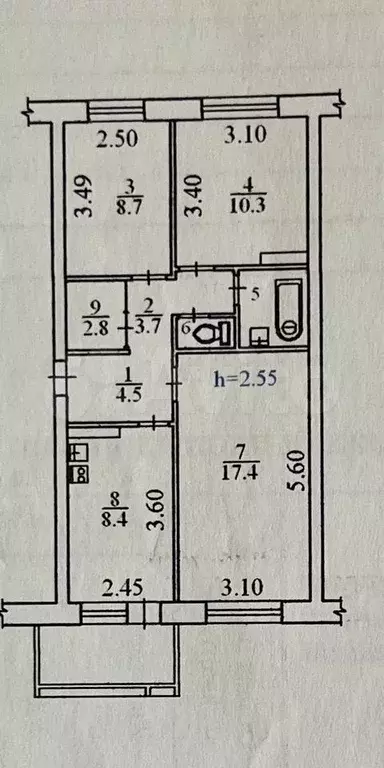 3-к. квартира, 60,9 м, 1/5 эт. - Фото 0
