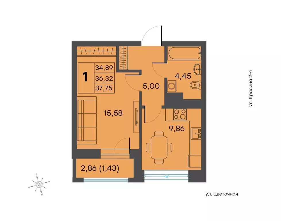 1-к кв. Тверская область, Тверь ул. 2-я Красина, 64 (36.5 м) - Фото 0