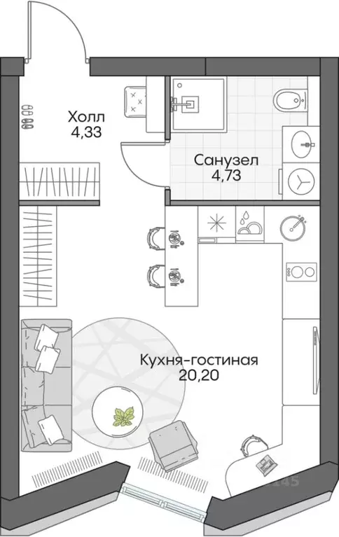 Студия Москва Автозаводская ул., 24К1 (30.27 м) - Фото 0