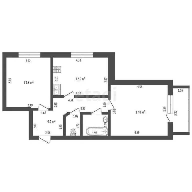 2-комнатная квартира: Тамбов, улица Николая Вирты, 201 (59 м) - Фото 0