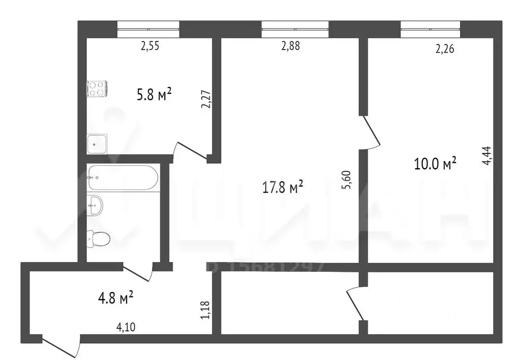 2-к кв. Мурманская область, Мурманск ул. Коминтерна, 20 (45.0 м) - Фото 1