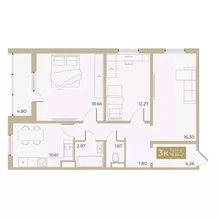 3-к кв. Тюменская область, Тюмень ул. Алматинская, 5 (74.54 м) - Фото 0
