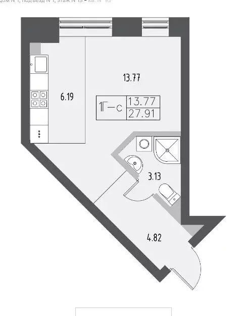 Квартира-студия: Казань, ЖК Уникум на Проспекте Победы (27.91 м) - Фото 1