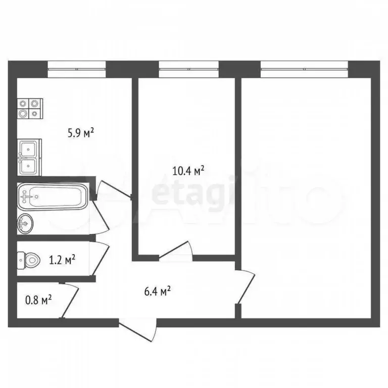2-к. квартира, 44 м, 1/5 эт. - Фото 0