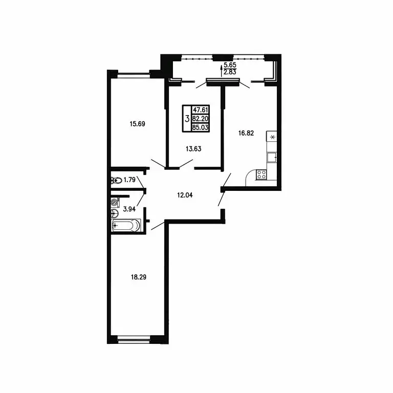 3-комнатная квартира: Приморский, ЖК Просторы Крыма (85.03 м) - Фото 1